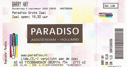 Barry Hay ticket Amsterdam - Paradiso September 04, 2008
